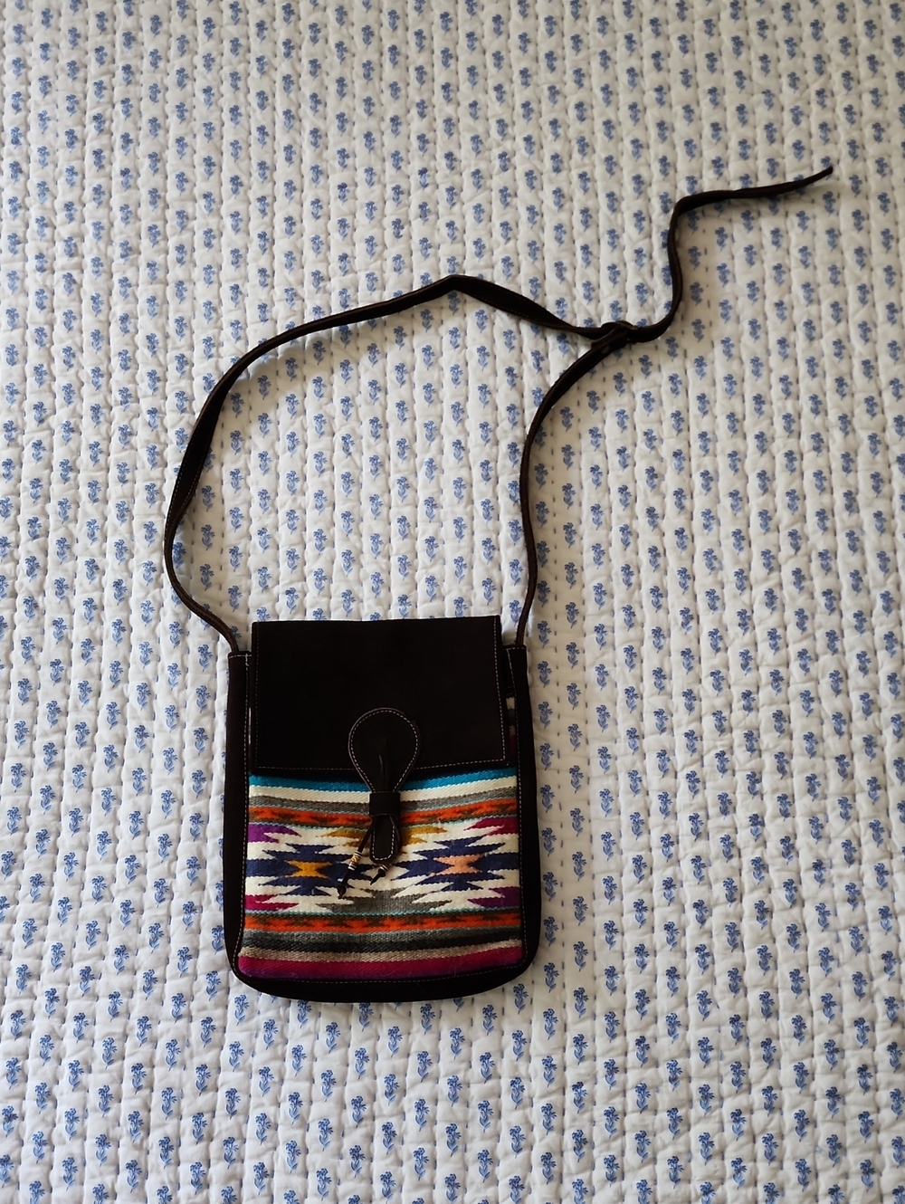 Southwestern Colorful Woven Suede Leather Crossbody Bag Boho Shoulder Purse